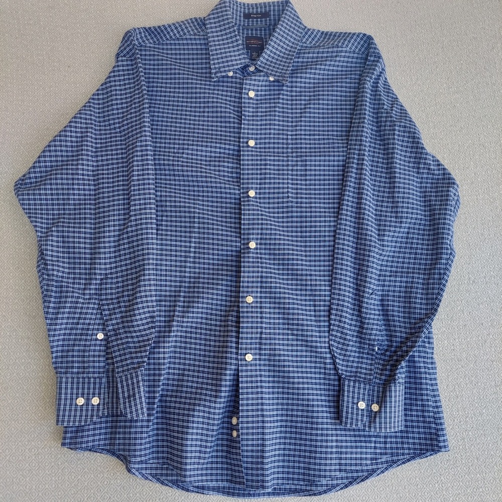 Dockers Battery & Street Mens Classic Fit Stretch Shirt Blue Plaid L 34/35